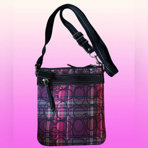 COACH Poppy Tartan (Purple Plaid) Crossbody/Swingpack NWOT - Picture 1 of 12